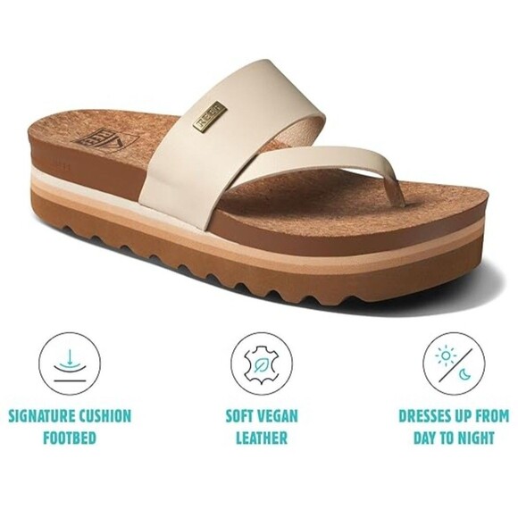 Women NEW Reef Cushion Sol Hi Platform Sandal Women\'s Size 9 Vintage Tan Vegan Leather